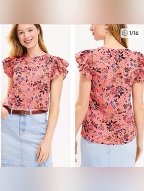 NWT Loft Small Country Garden Ruffle Floral Short Sleeve Top